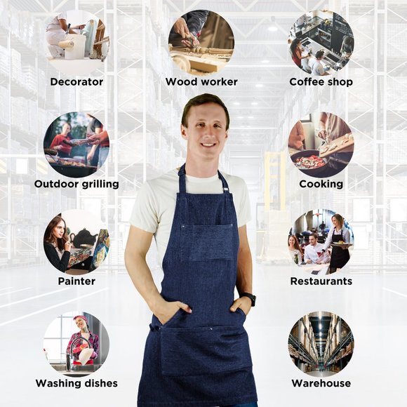 😍NWOT 1 PC UNISEX PREMIUM DENIM APRON BLUE | ALL PURPOSE KITCHEN BBQ WORK PAINT - Picture 4 of 9